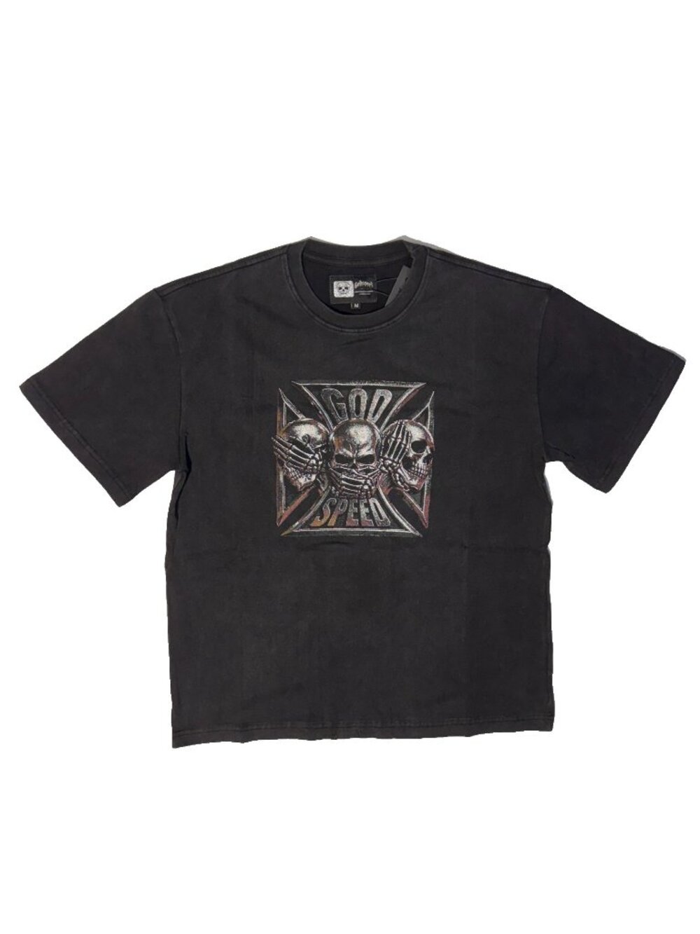 GODSPEED Omera Black Wash Tee See No Evil Hear No Evil Speak No Evil Medium